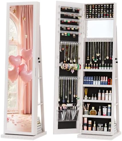 Full Length Mirror Jewelry Armoire - 4'ü 1 Arada Mücevher Dolabı, Kilitlenebilir