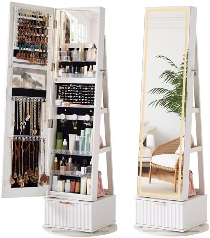 Full Length Mirror Jewelry Armoire - Oluklu 360 ° Döner Mücevher Dolabı,