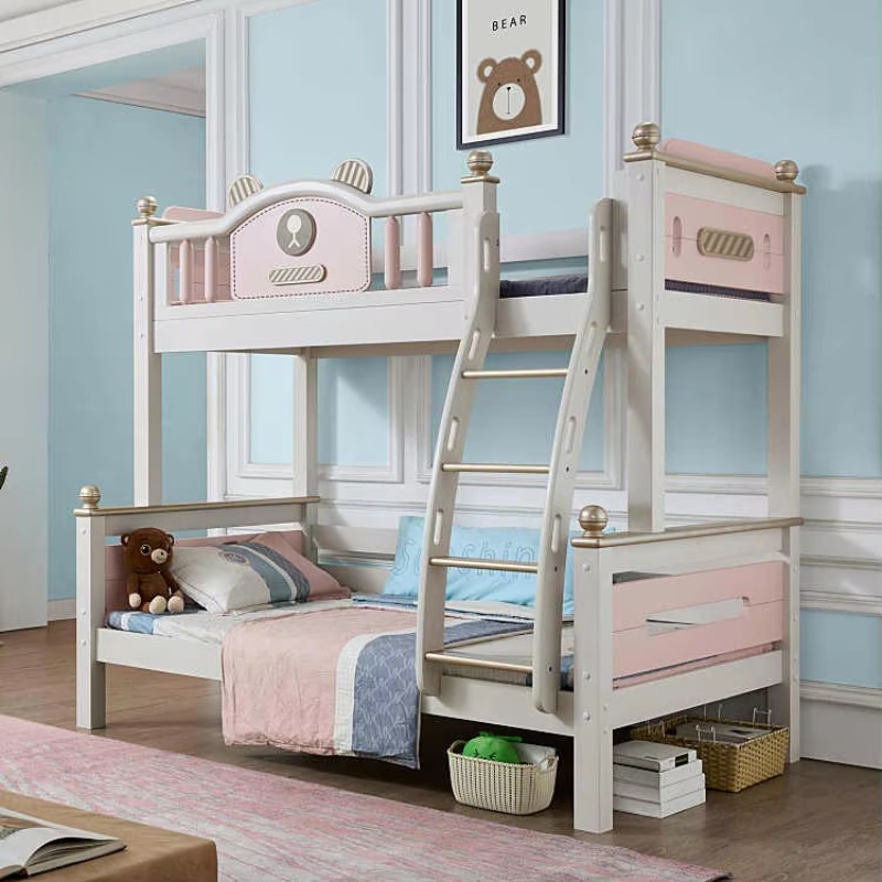Bunk Bed With Stairs And Slide - Modern Basit Ahşap Çok Fonksiyonlu Ranza