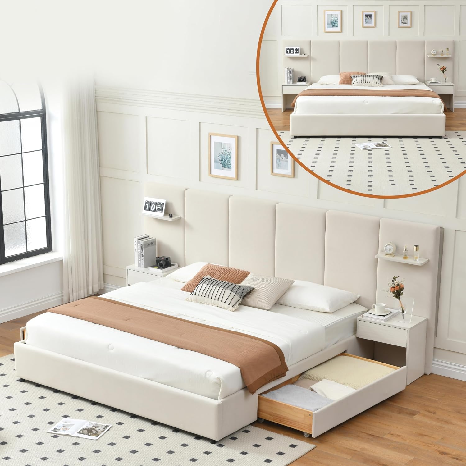 King Size Bed Frame With Storage Drawers - Depolama Alanı ve Entegre Komodin ve