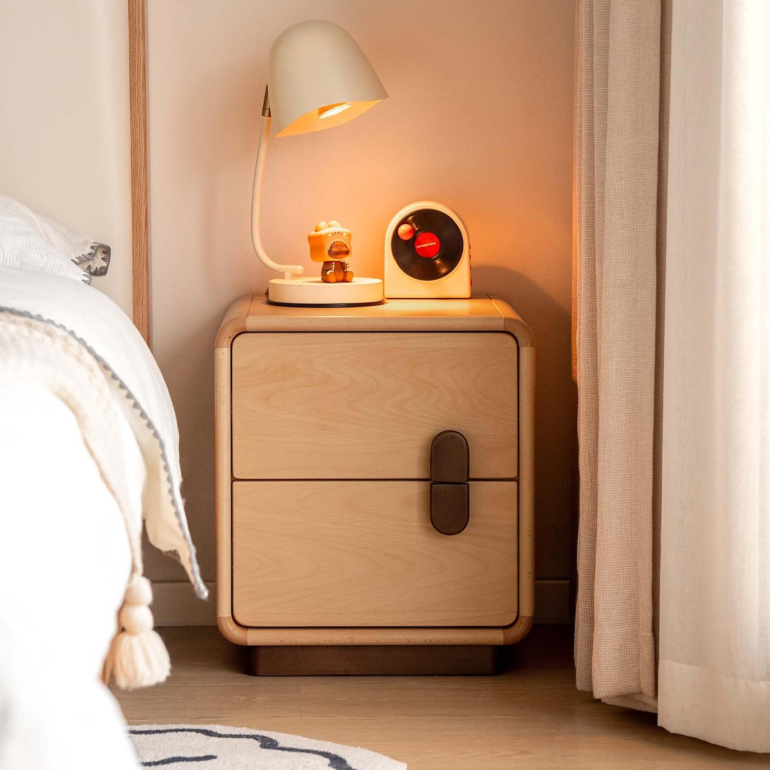 Solid Wood Nightstand 2 Drawers - Masif Ahşap, 2 Çekmeceli Komodin, Yatak