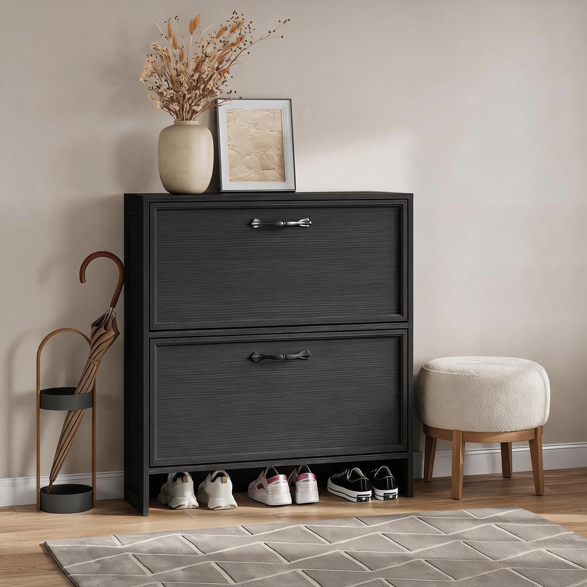 Shoe Rack Cabinet Narrow Entryway - 2 Çekmeceli Ayakkabı Dolabı, Ayarlanabilir Raflı,