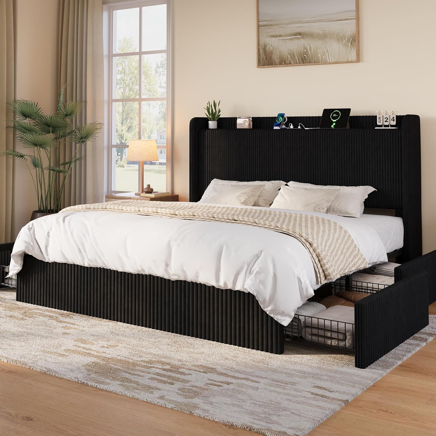 King Size Bed Frame With Storage Drawers - King Size Yatak Çerçevesi, 4 Büyük