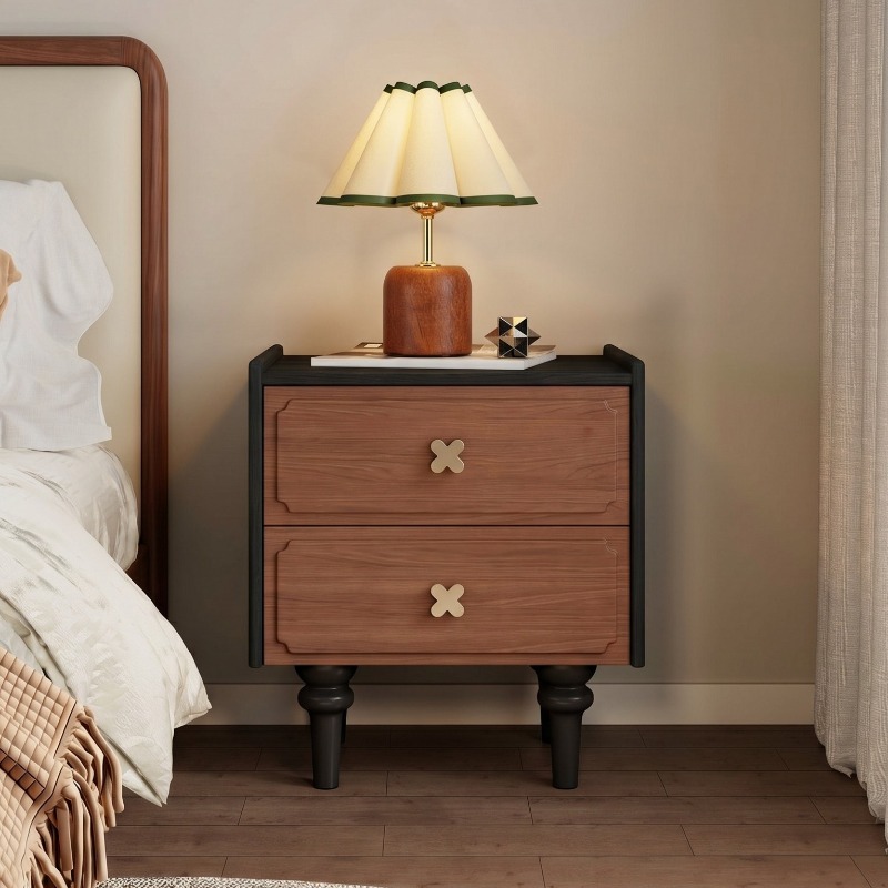 Solid Wood Nightstand 2 Drawers - Ev Mobilyası Masif Ahşap Siyah Komodin