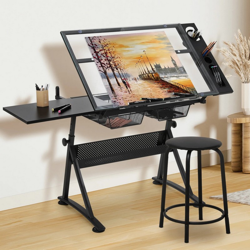 Tables - Yan Panelli, Yüksekliği Ayarlanabilen Temperli Cam