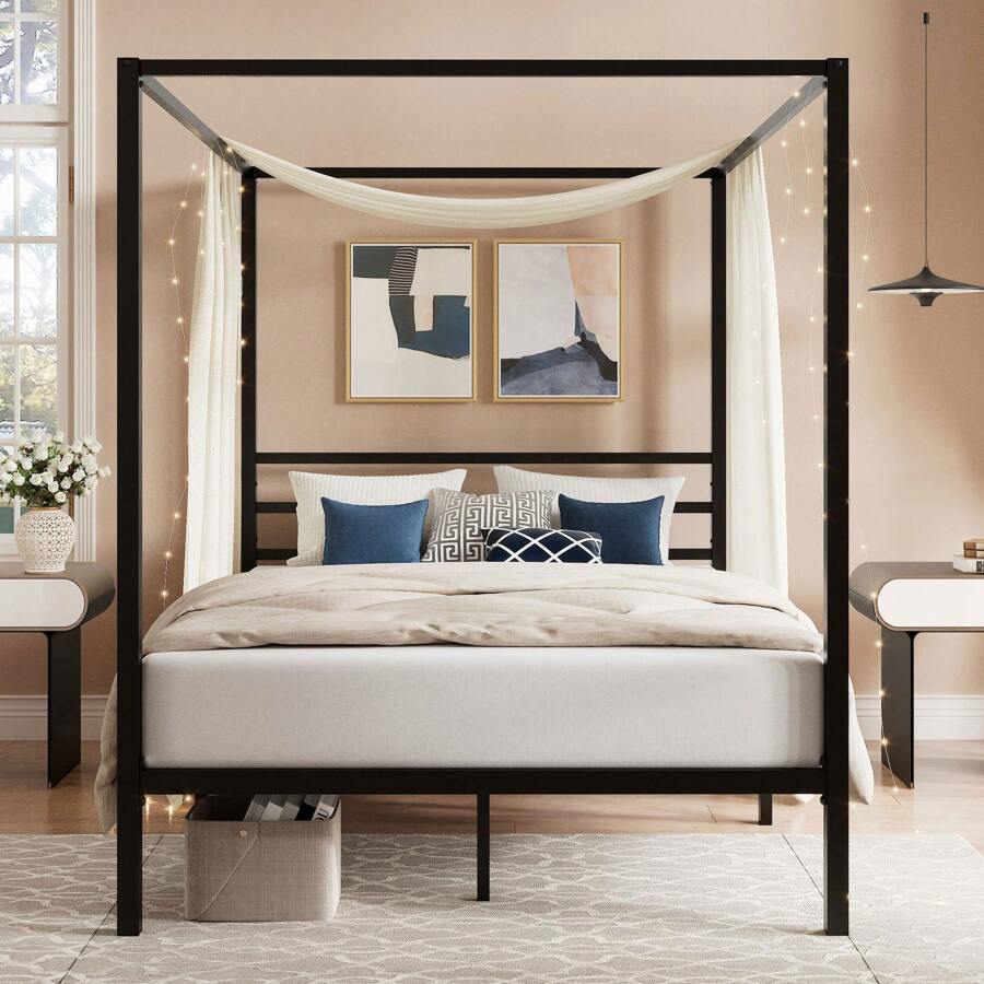 Canopy Bed Frame Metal Queen - Siyah Kanopi Yatak Çerçevesi, Tam/Kraliçe Boy,