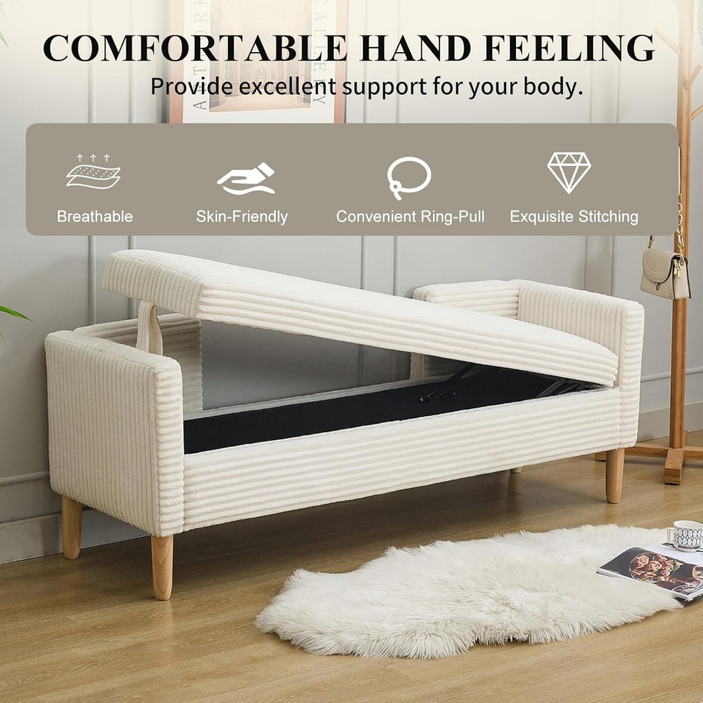 Bedroom Furniture - Ahşap Ayaklı, Yatak Ucu Bankı, 65