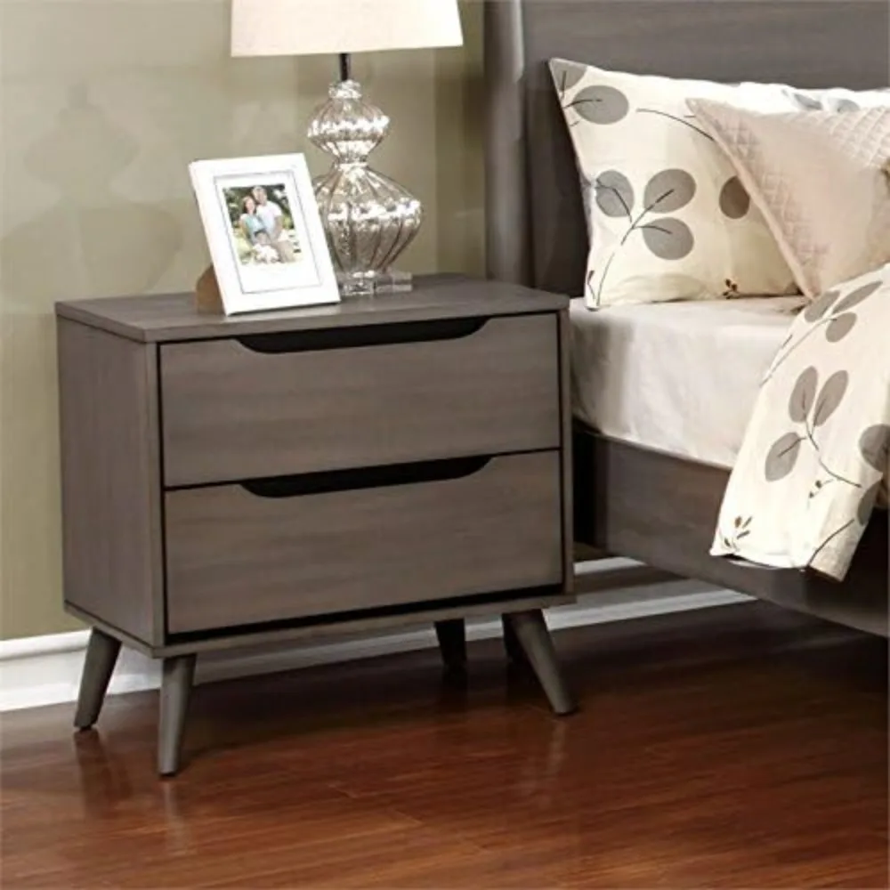 Solid Wood Nightstand 2 Drawers - 2 Çekmeceli Orta Yüzyıl Masif Ahşap/Ahşap