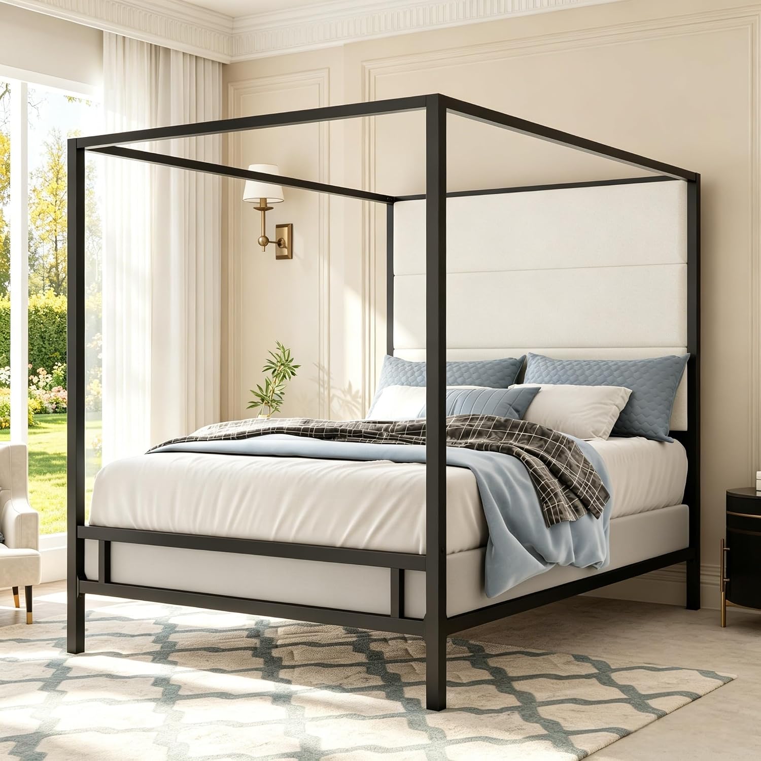 Canopy Bed Frame Metal Queen - Kraliçe Boyu Gölgelikli Yatak, Yüksek Kadife