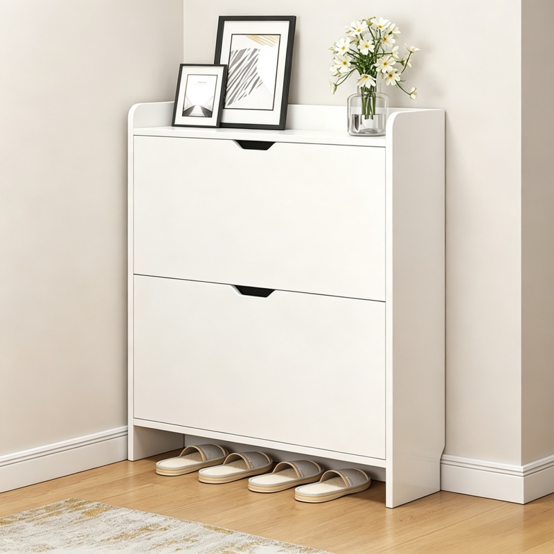 Shoe Rack Cabinet Narrow Entryway - 2 Katlı Ahşap Ayakkabılık Dolabı, Açılır
