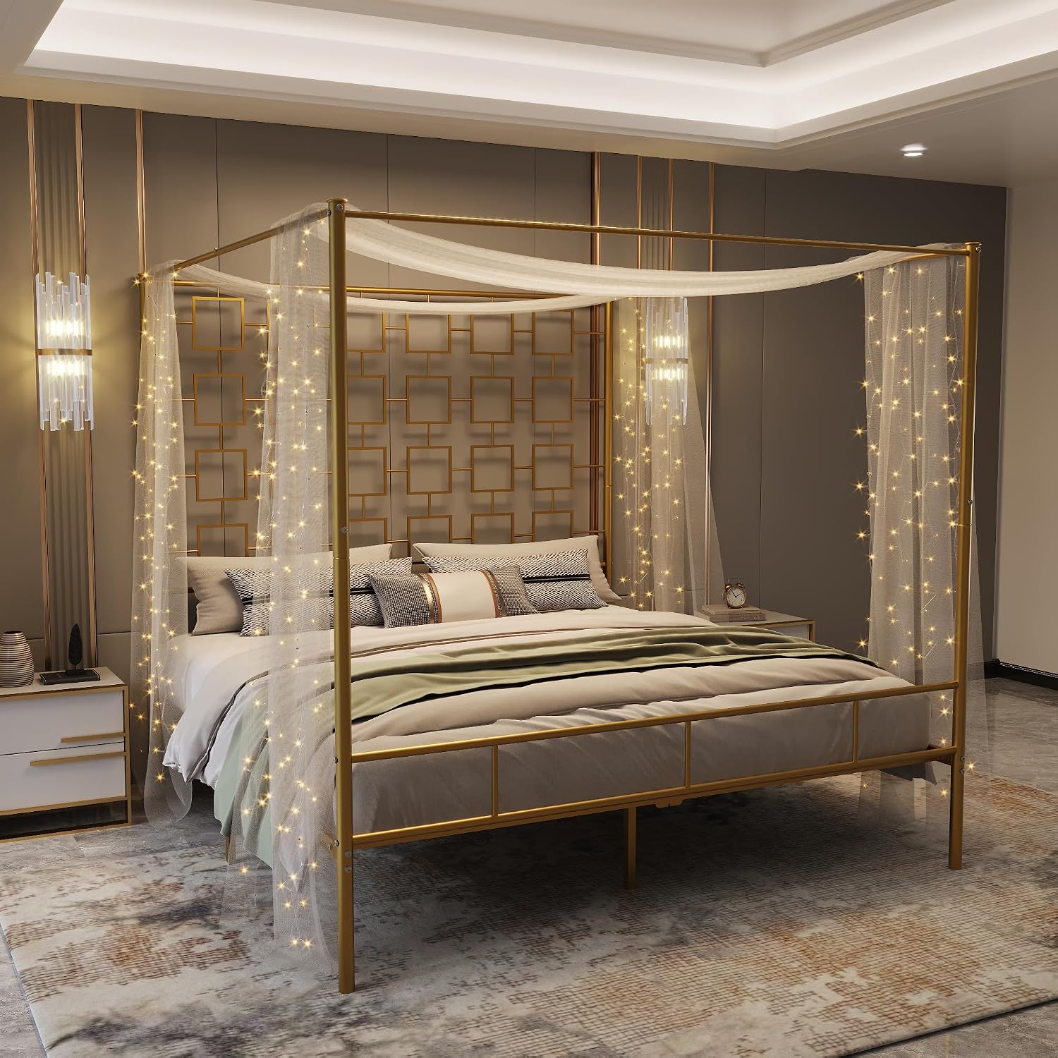 Canopy Bed Frame Metal Queen - Kraliçe Boy Çift Kişilik Metal Dört