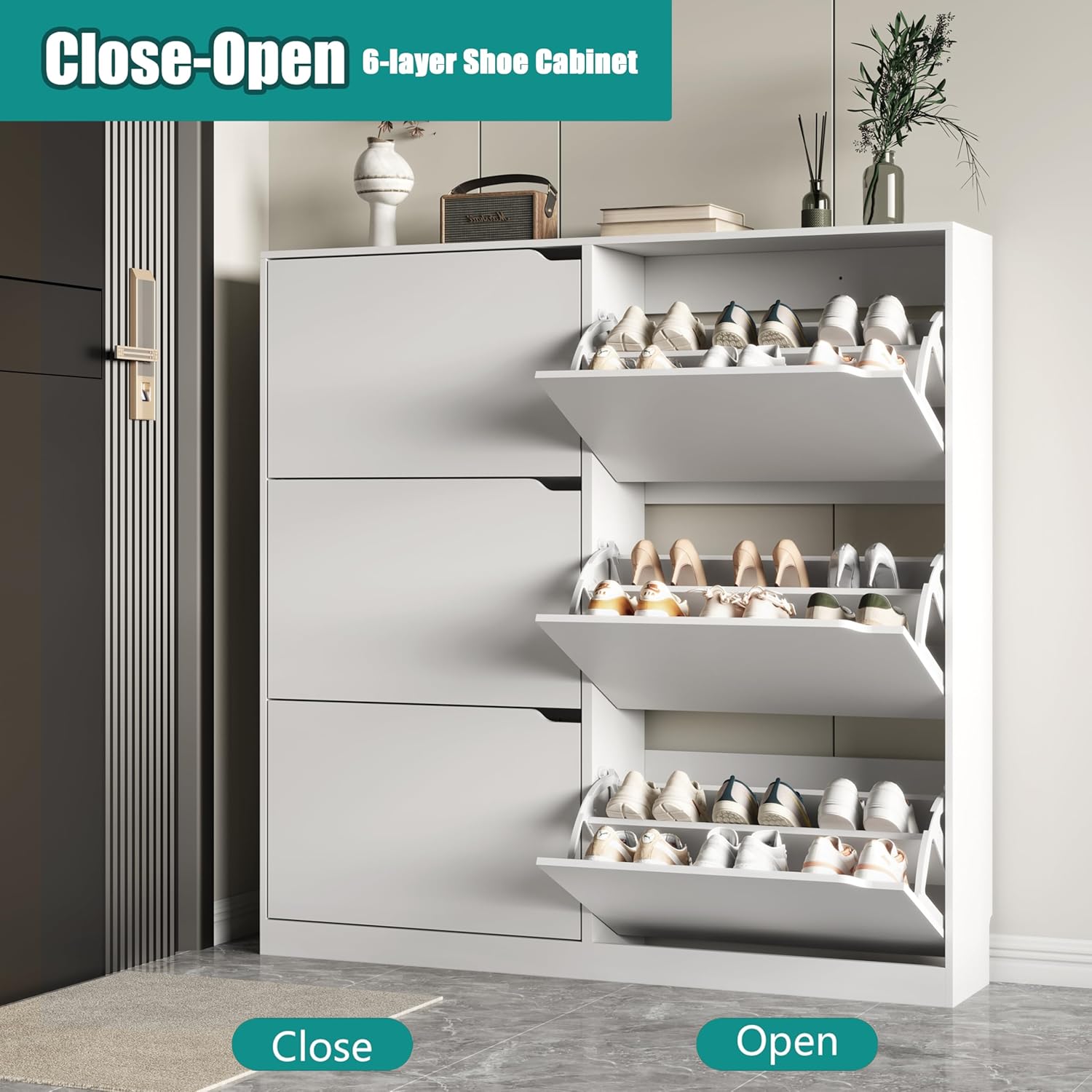 Shoe Rack Cabinet Narrow Entryway - Giriş Alanı İçin 6 Çekmeceli, Katlanabilir