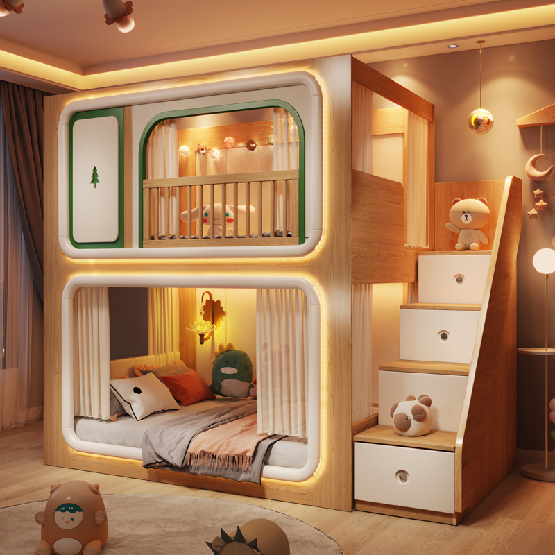 Bunk Bed With Stairs And Slide - Loft Çift Katlı Çocuk Yatakları Ahşap