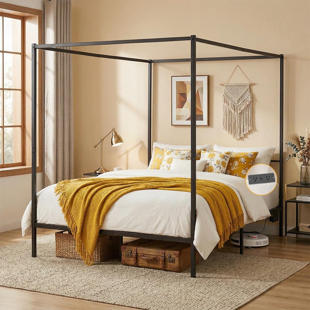 Hareketli Şarj İstasyonlu Kral - Canopy Bed Frame Metal Queen incelemesi ve fiyatı