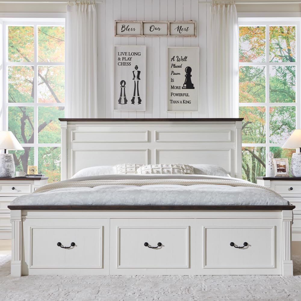 Çiftlik Evi Tarzı King Size Ya - King Size Bed Frame With Storage Drawers incelemesi ve fiyatı