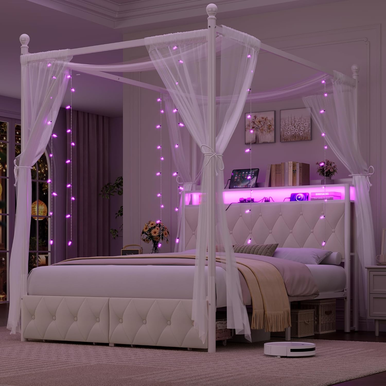 Kraliçe Boy LED Işıklı Çerçeve - Canopy Bed Frame Metal Queen incelemesi ve fiyatı