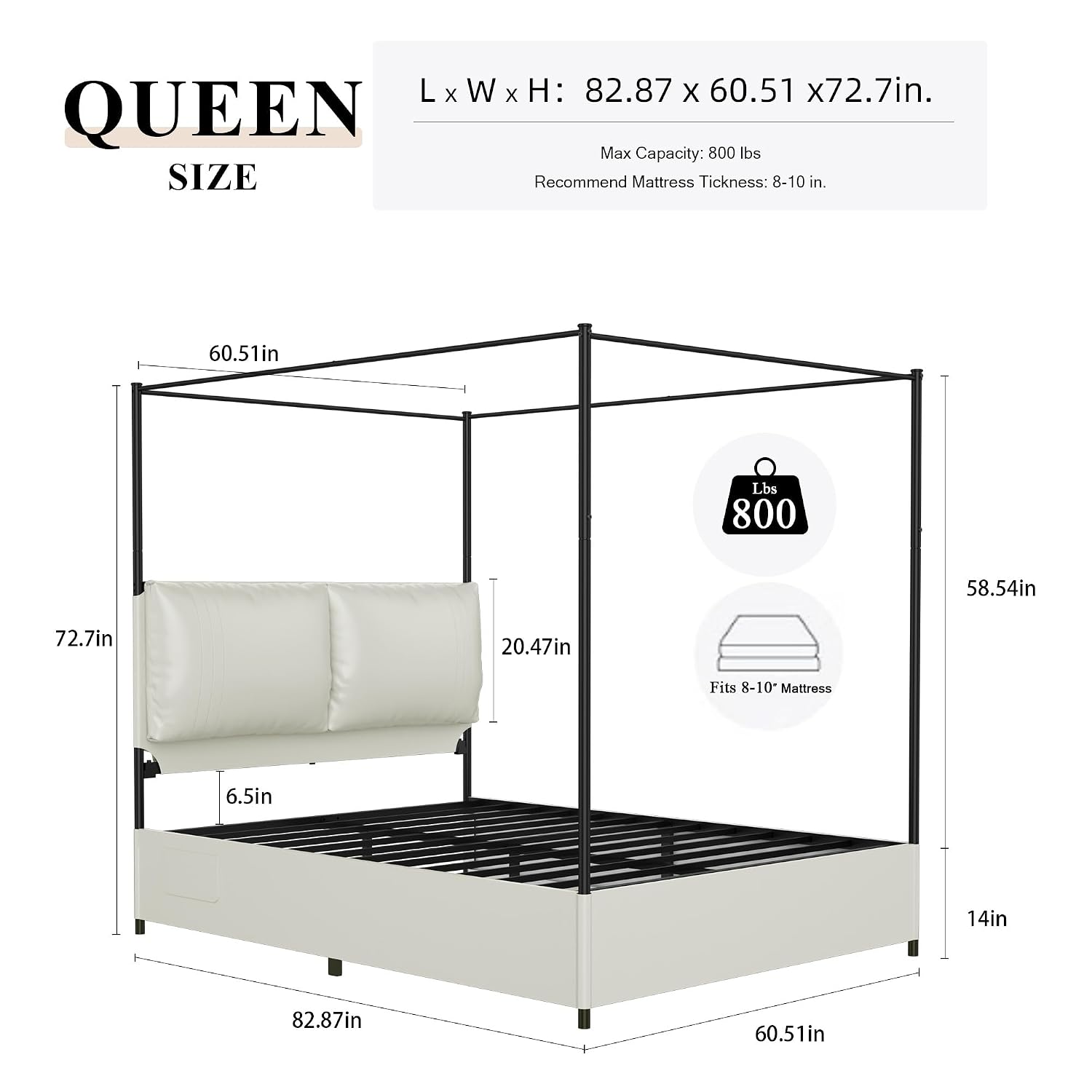Kraliçe Boy Yatak Çerçevesi, D - Canopy Bed Frame Metal Queen incelemesi ve fiyatı