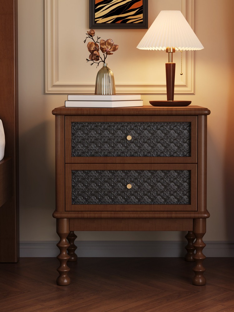 Vintage Komodinler Baskılı Cam - Solid Wood Nightstand 2 Drawers incelemesi ve fiyatı
