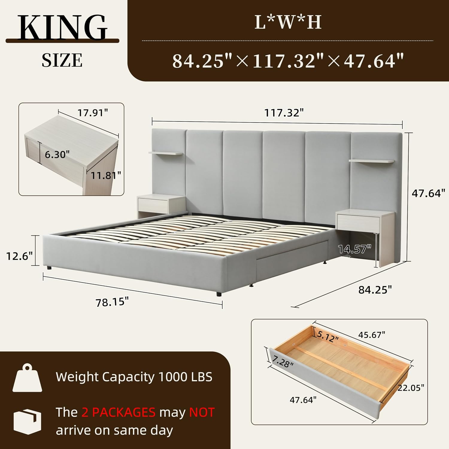 Depolama Alanı ve Entegre Komo - King Size Bed Frame With Storage Drawers incelemesi ve fiyatı