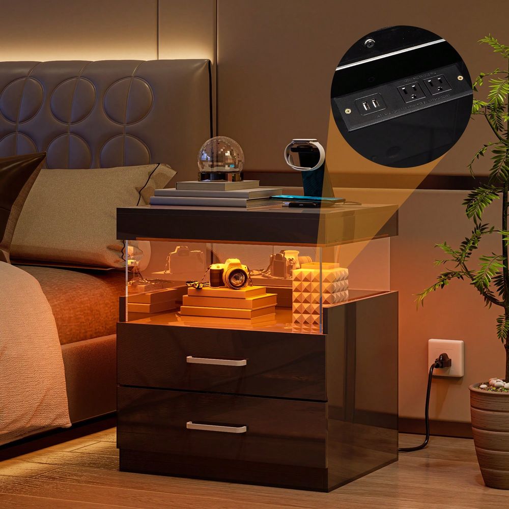 Şarj İstasyonlu Siyah LED Sehp - Floating Nightstand With Led Light incelemesi ve fiyatı