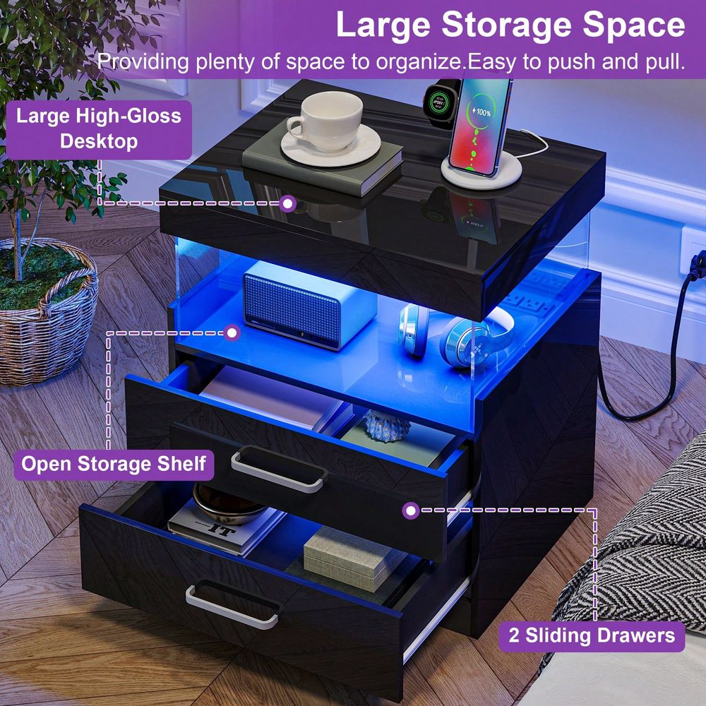 Şarj İstasyonlu Siyah LED Sehp - Floating Nightstand With Led Light incelemesi ve fiyatı