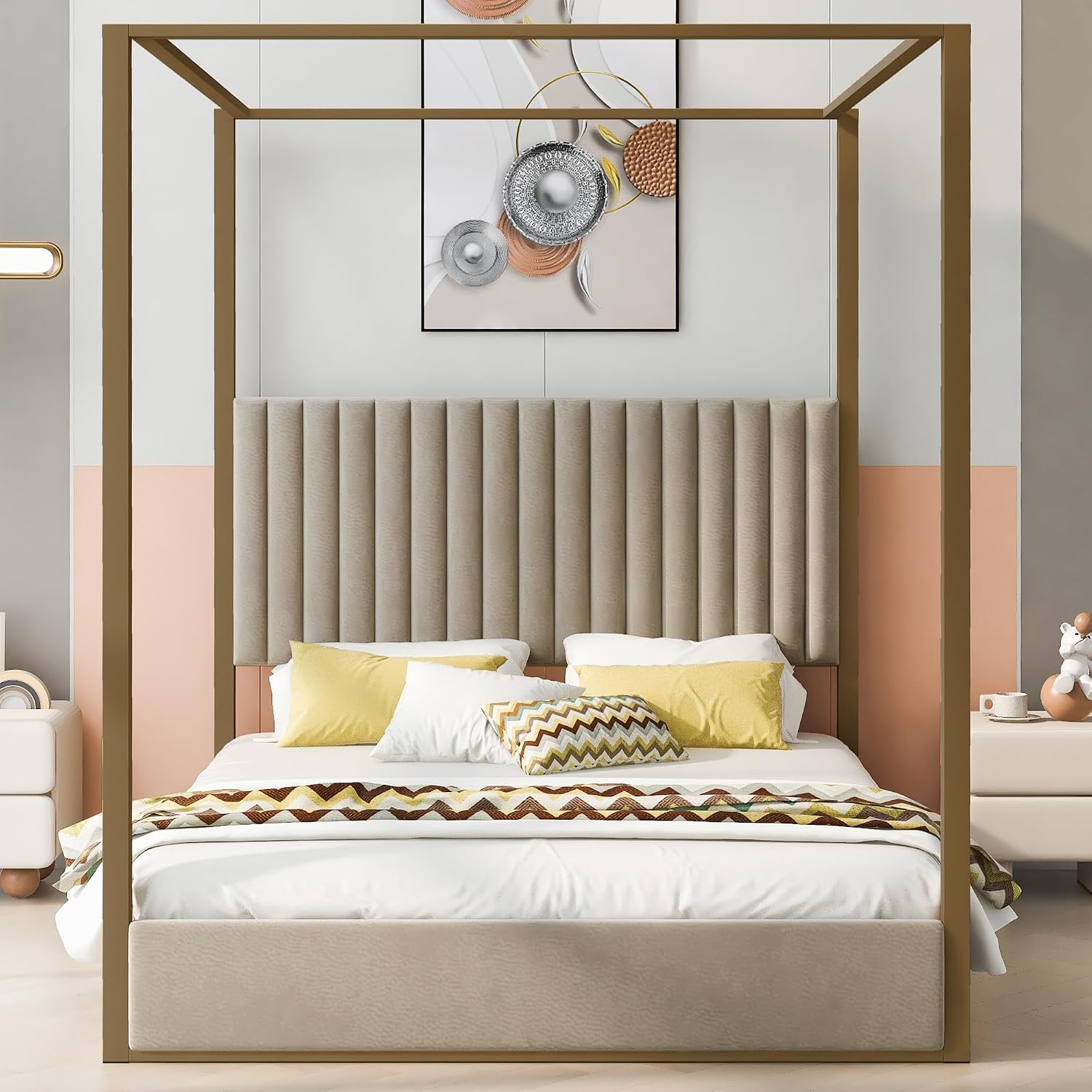 Modern 4-Poster Kanopi Yatak,  - Canopy Bed Frame Metal Queen incelemesi ve fiyatı