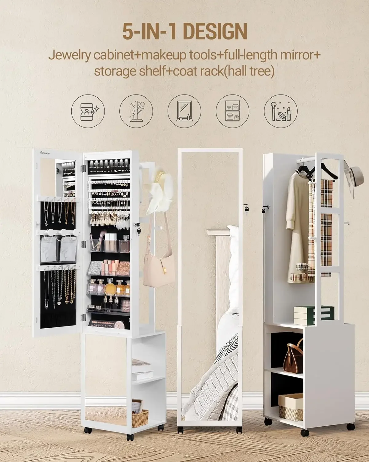 8 LED'li Mücevher Dolabı, 66,9 - Full Length Mirror Jewelry Armoire incelemesi ve fiyatı
