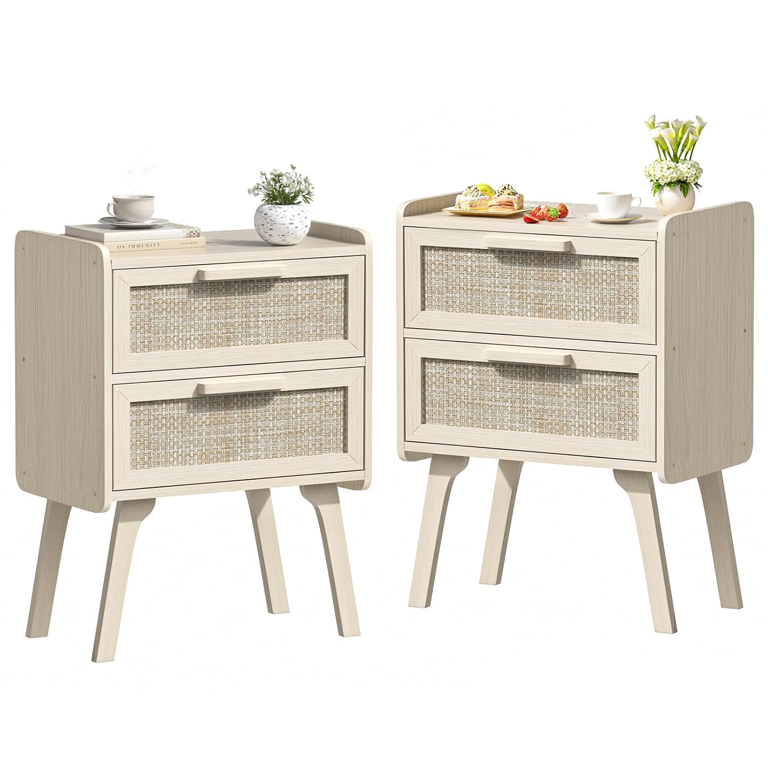 2'li Rattan Komodin Seti, 2 Çe - Solid Wood Nightstand 2 Drawers incelemesi ve fiyatı
