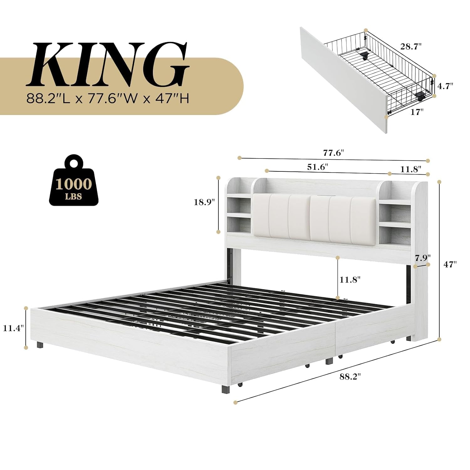 King Size Döşemeli Platform Ya - King Size Bed Frame With Storage Drawers incelemesi ve fiyatı