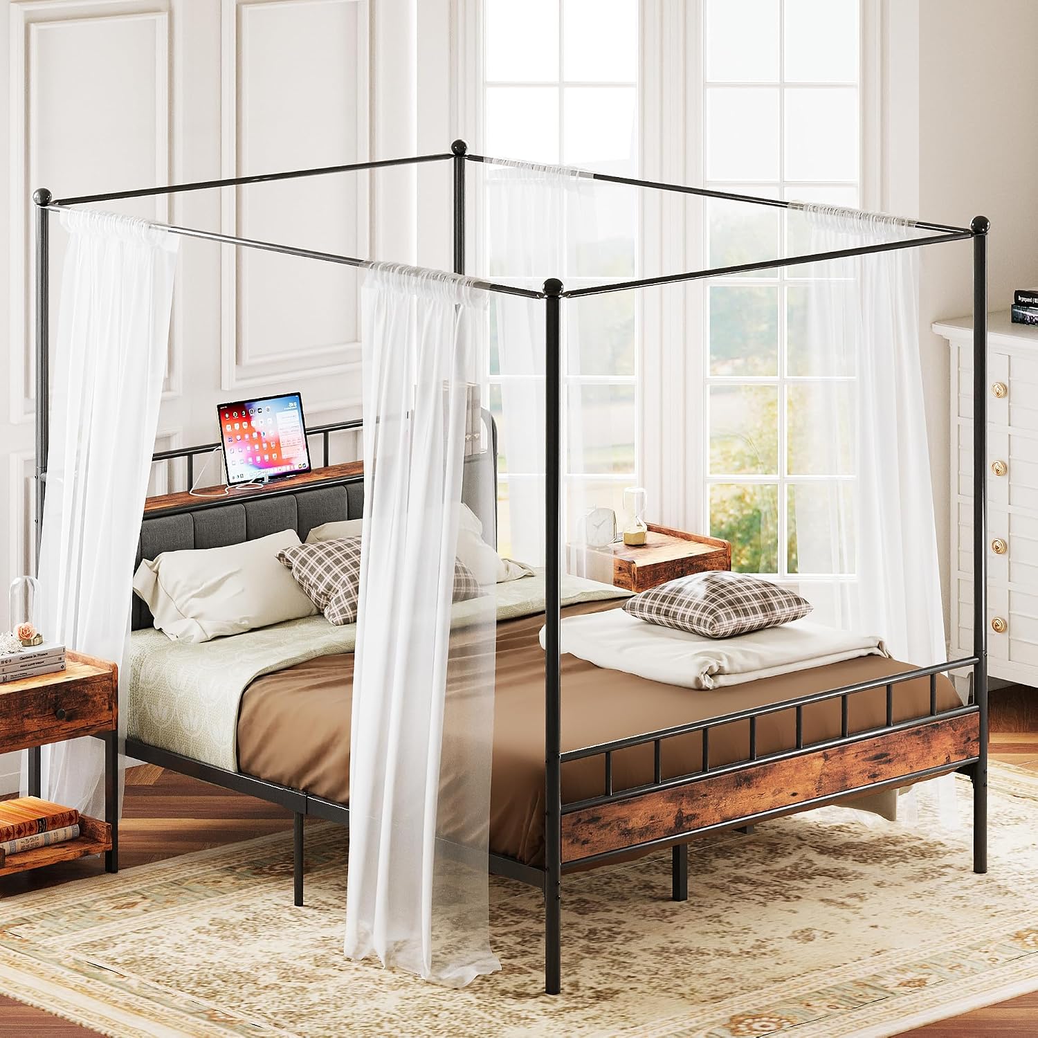 Kraliçe Boy Yatak Çerçevesi, D - Canopy Bed Frame Metal Queen incelemesi ve fiyatı
