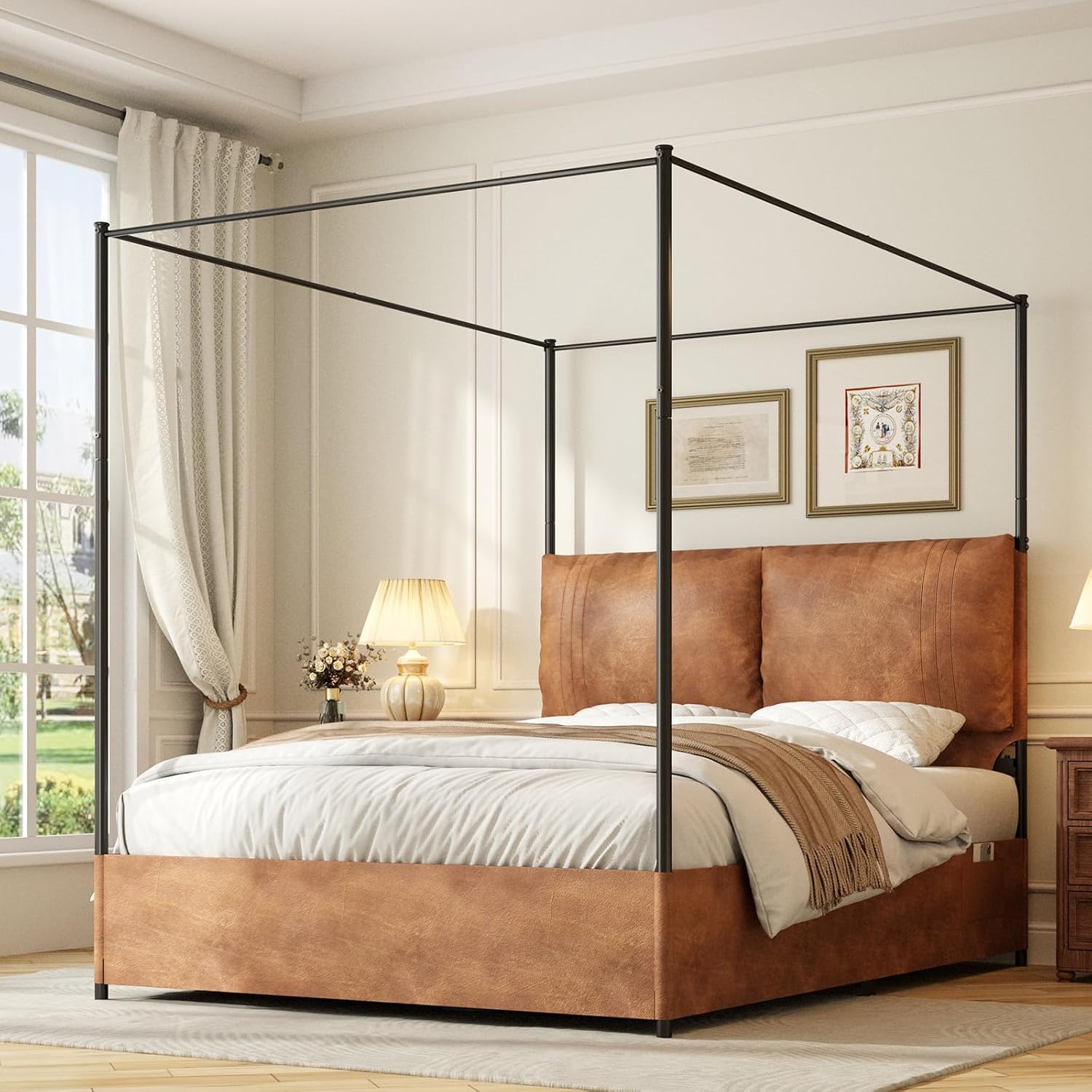 Yüksek Döşemeli Suni Deri Başl - Canopy Bed Frame Metal Queen incelemesi ve fiyatı