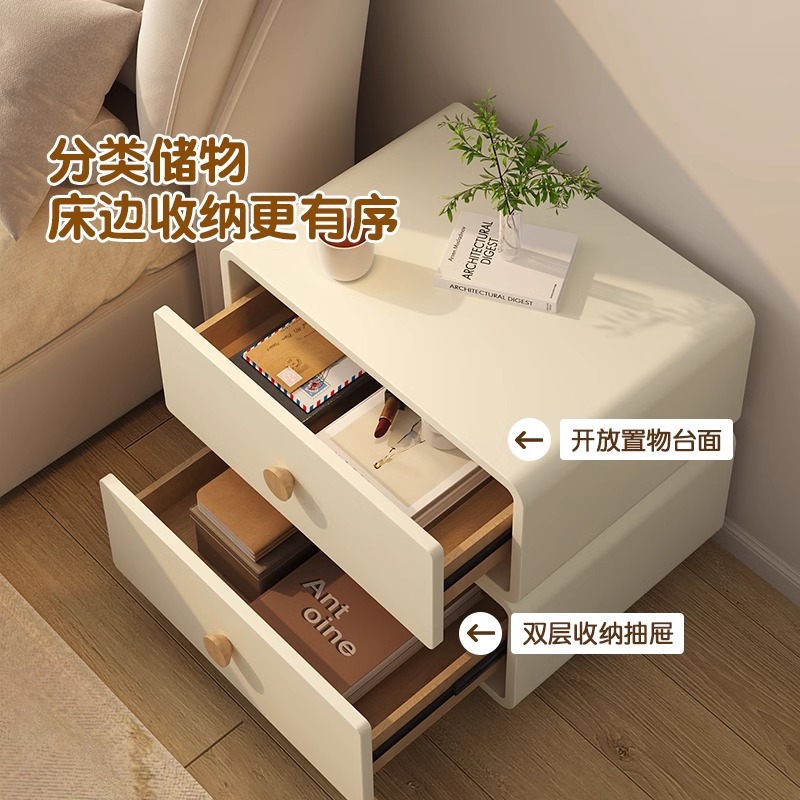 Minimalist Krem Komodin Yuvarl - Solid Wood Nightstand 2 Drawers incelemesi ve fiyatı