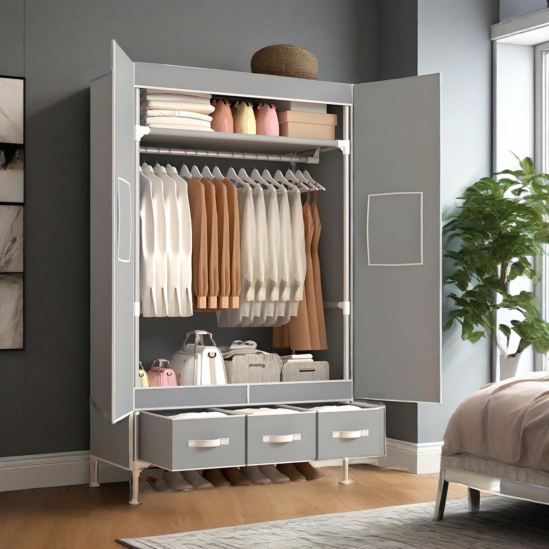 Portatif Dolap, 57.48 İnç Boyu - Wardrobe Closet Portable Fabric Cover incelemesi ve fiyatı