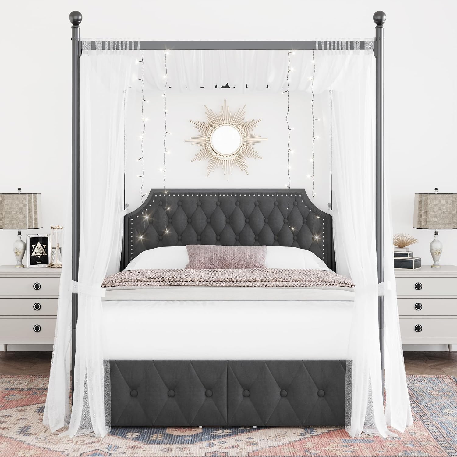 Depolama Çekmeceli ve Kapitone - Canopy Bed Frame Metal Queen incelemesi ve fiyatı