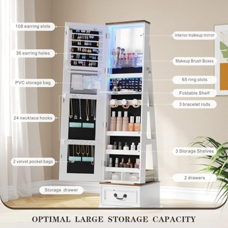 360 ° Döner Mücevher Dolabı ve - Full Length Mirror Jewelry Armoire incelemesi ve fiyatı