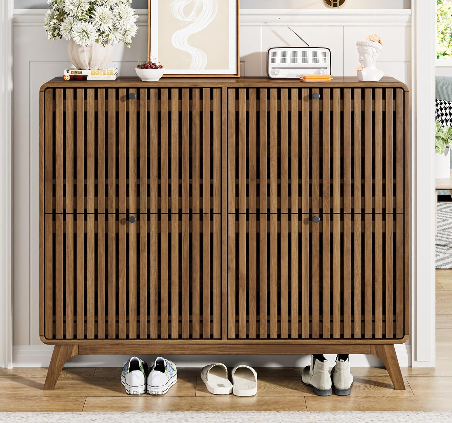 # 4 Çekmeceli Büyük Bambu Ayak - Shoe Rack Cabinet Narrow Entryway incelemesi ve fiyatı